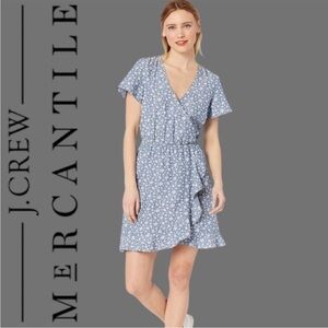 J. Crew Mercantile Chambray Floral Ruffle Faux wrap Dress